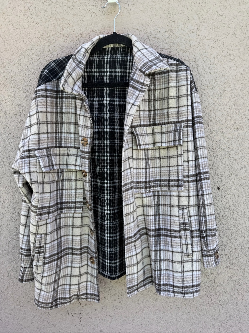 Forever 21 Cream and Brown Plaid Utility Jacket